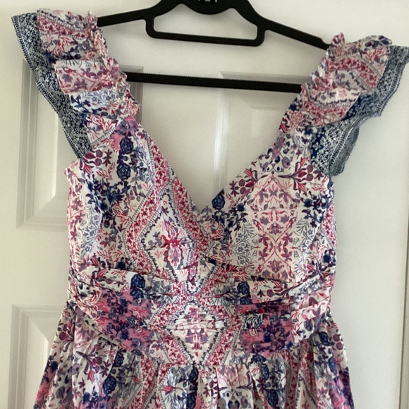 Caroline Constas Tiered Ruffled Cotton Frill Dress Pockets V-Neck Smocked Back - Picture 2 of 16